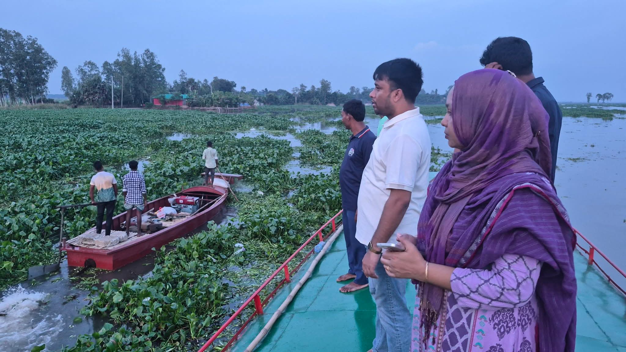 নাটোরে চলনবিলে যন্ত্র দিয়ে কচুরিপানা পরিষ্কারের কাজ শুরু