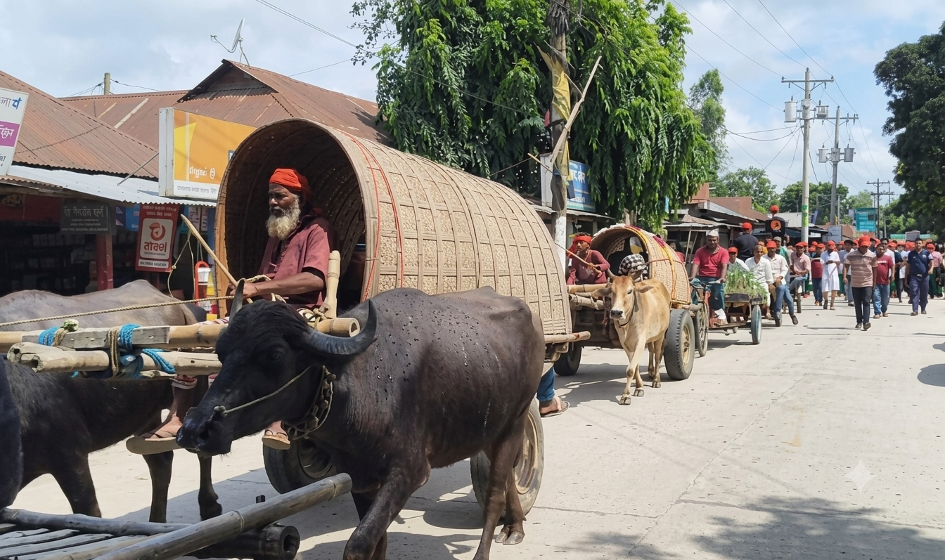 গরু-মহিষের গাড়ি ও গ্রামীণ ঐতিহ্যে লালমনিরহাটে বিএনপির প্রতিষ্ঠাবার্ষিকী উদযাপন